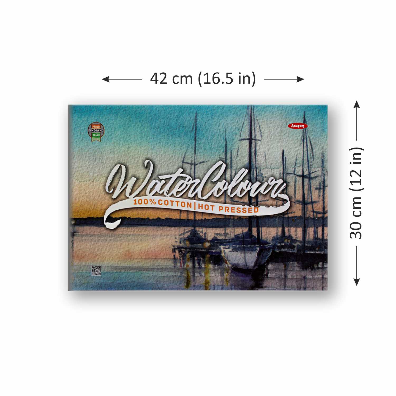 Anupam Water colour Paper Pad 100% Cotton -Acid Free - Hot Pressed - Pad - 15 Sheets - 250 GSM